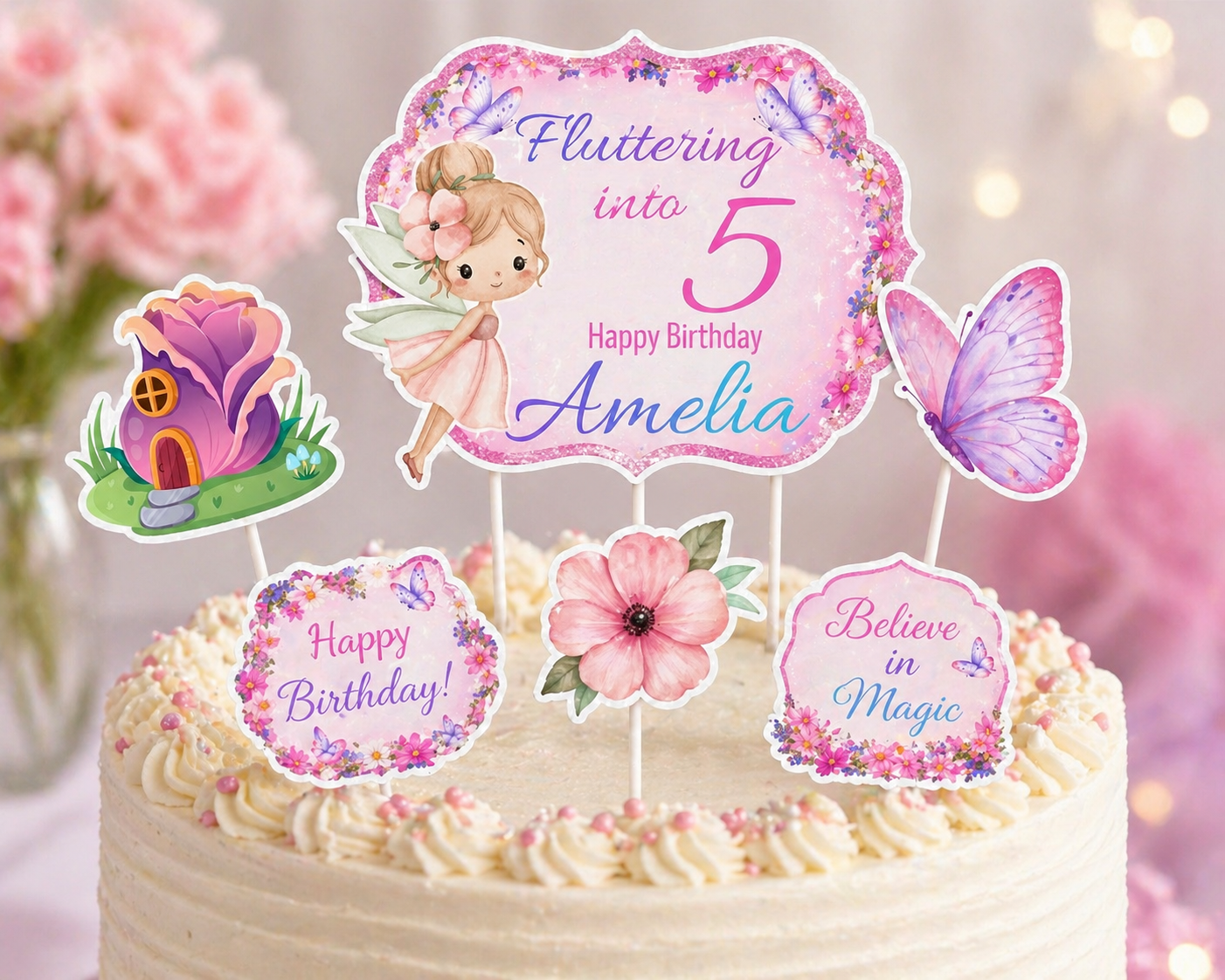 Fluttering Fairy Garden Cake Topper Set (set of 6)