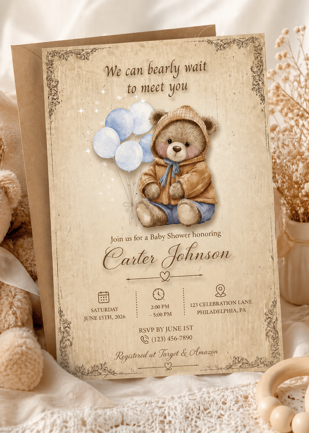 Vintage Teddy Digital Invitation