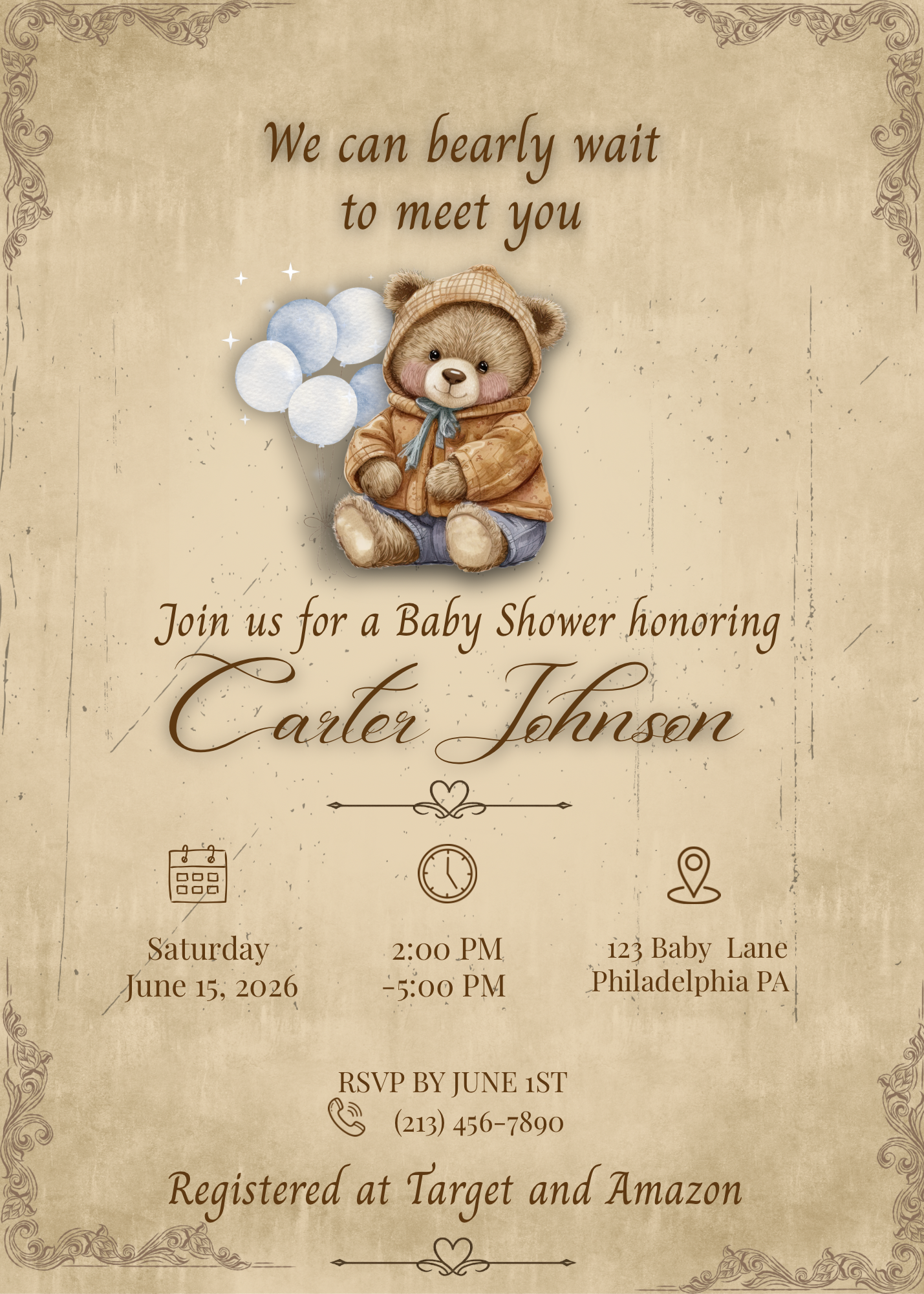 Vintage Teddy Baby Shower Digital Download (Editable in Canva)
