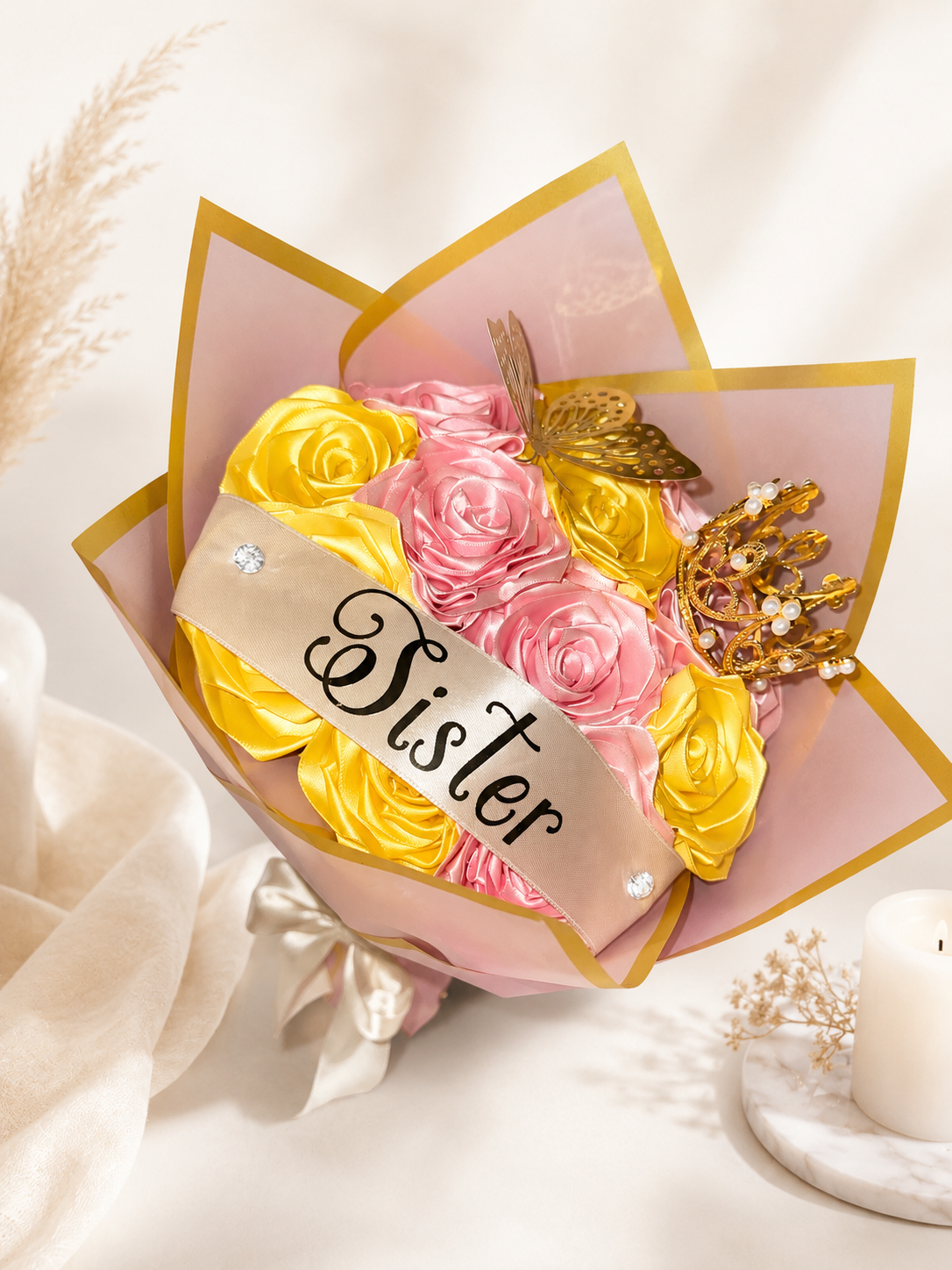 Golden Grace Silk Rose Bouquet (1 Dozen Roses)