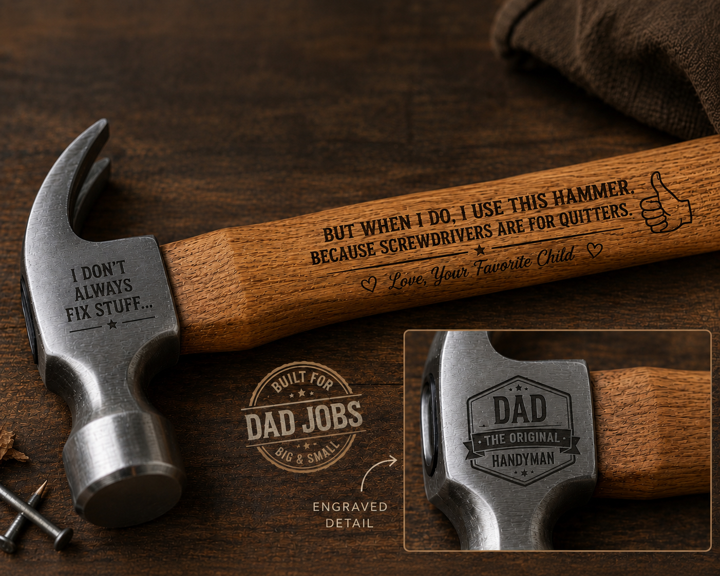Dad Jobs Engraved Hammer