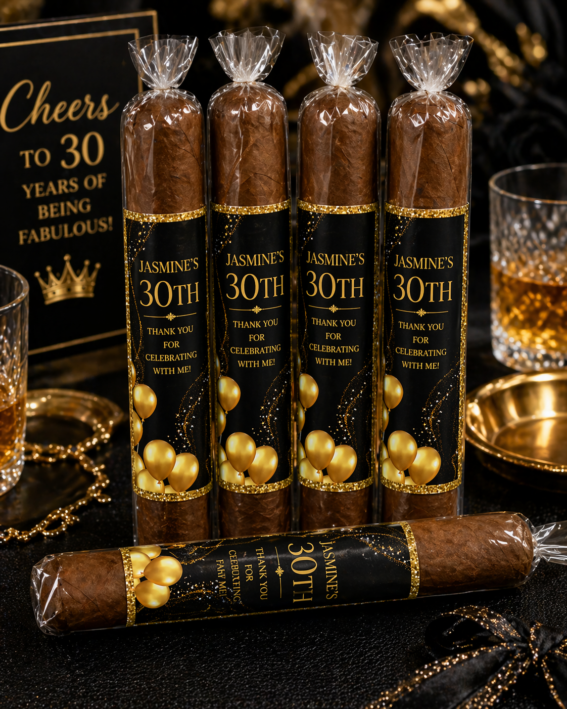 Custom Cigar Wraps (set of 6) Labels only - Luxury Black and Gold
