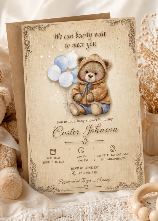 Vintage Teddy Digital Invitation