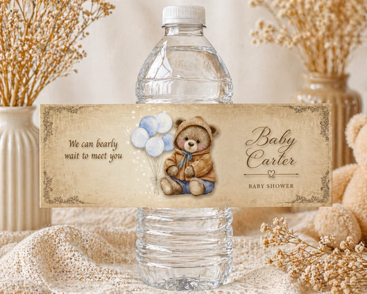 Vintage Teddy Water bottle Party Favors (set of 6)