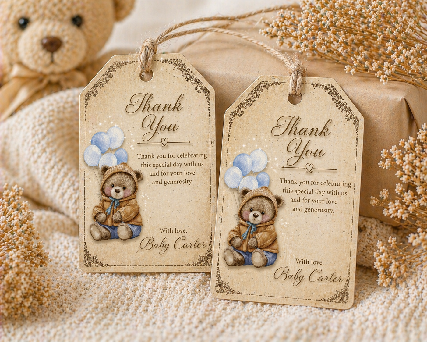 Vintage Teddy Thank You Tags (set of 6)