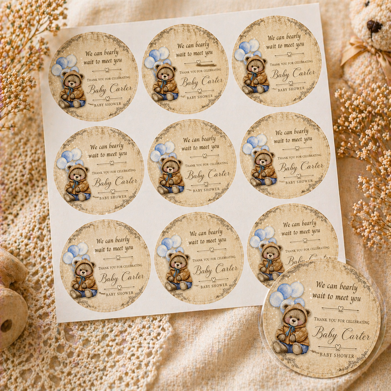 Vintage Teddy stickers (set if 6)