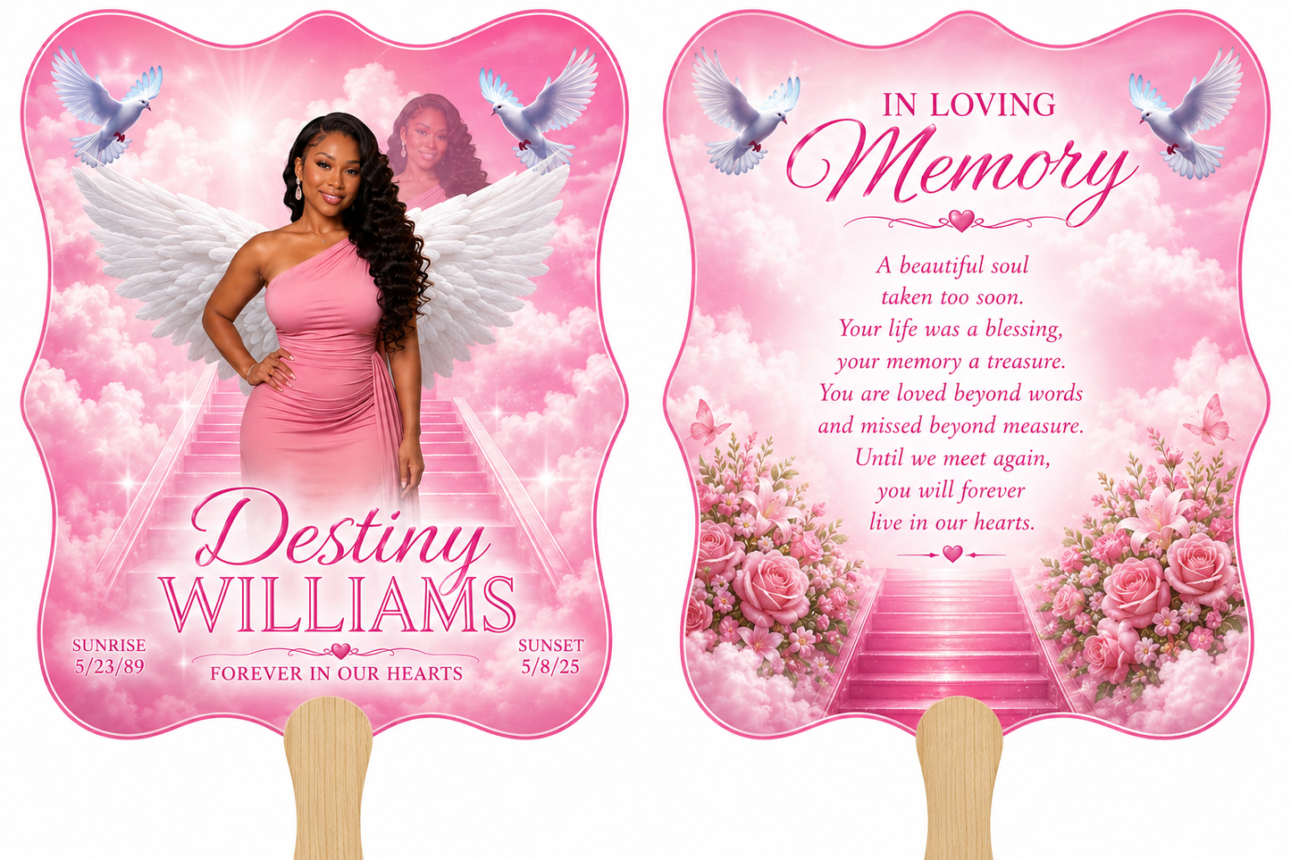 Scalloped Edge Fans- Double sided memorial design