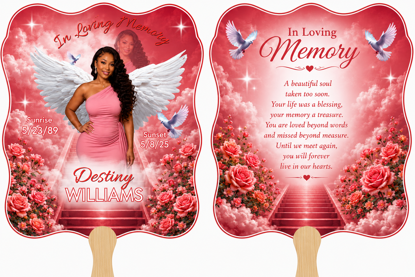 Scalloped Edge Fans- Double sided memorial design