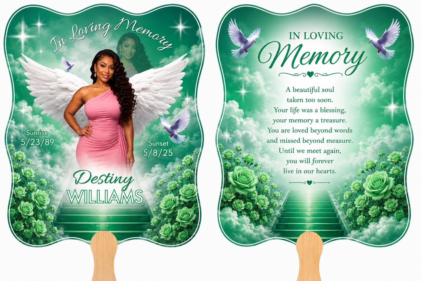 Scalloped Edge Fans- Double sided memorial design