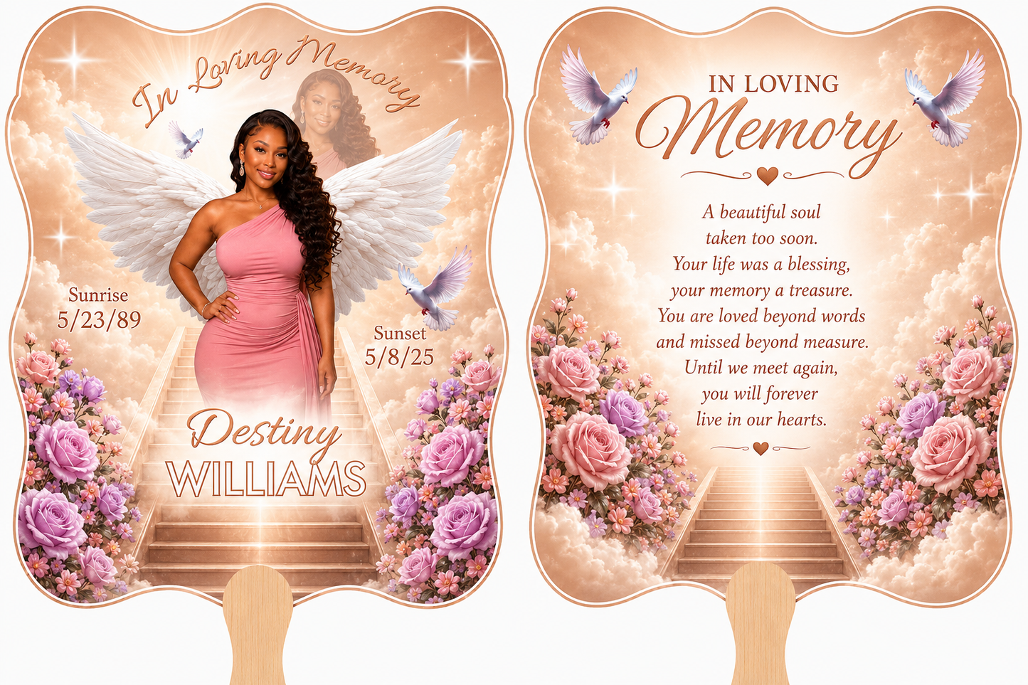 Scalloped Edge Fans- Double sided memorial design