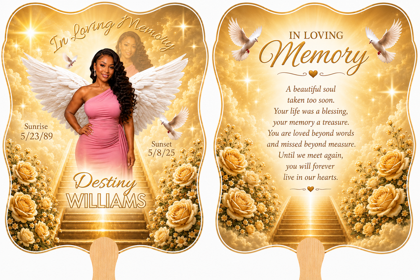 Scalloped Edge Fans- Double sided memorial design