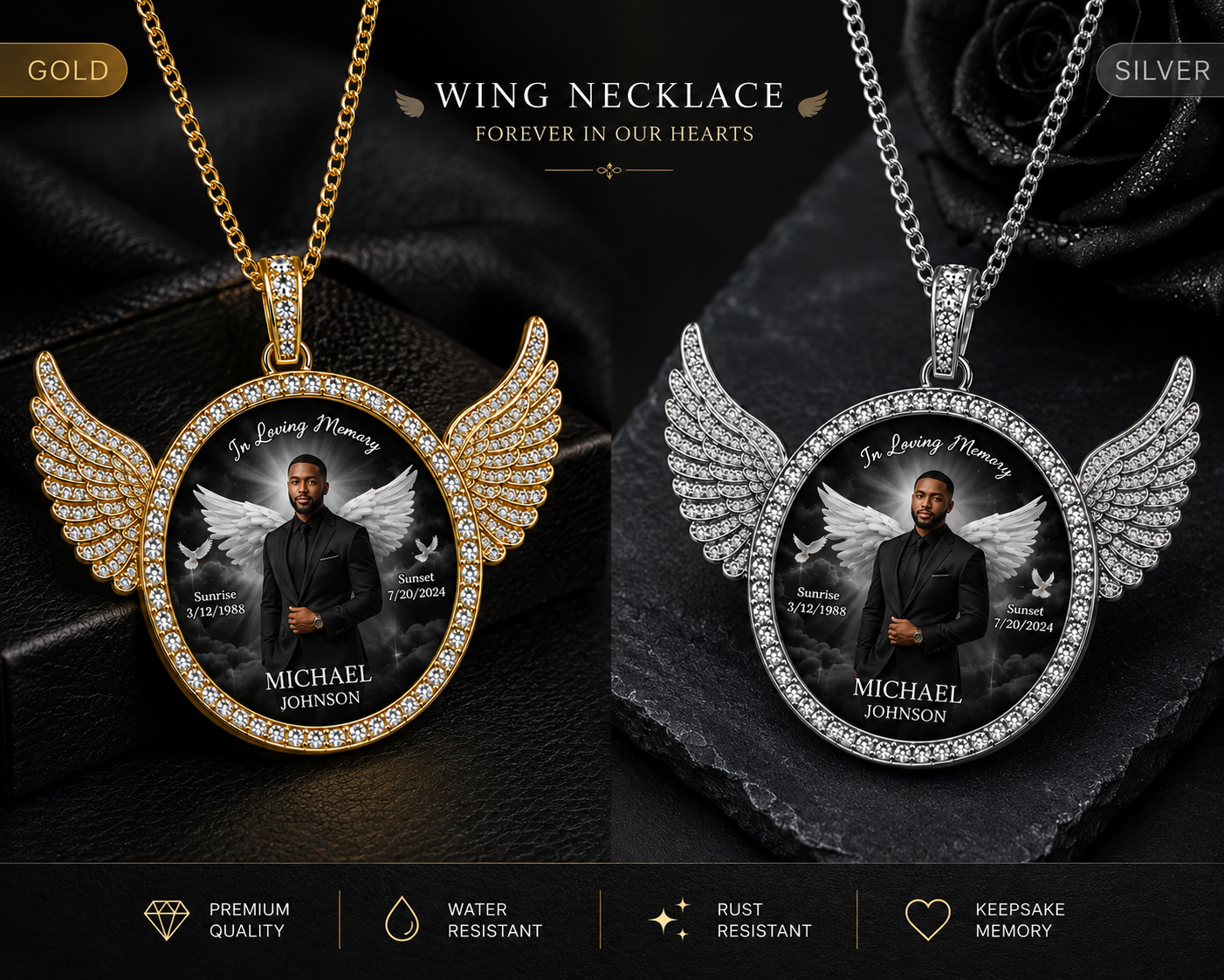 Memorial  Angel Wings Necklace
