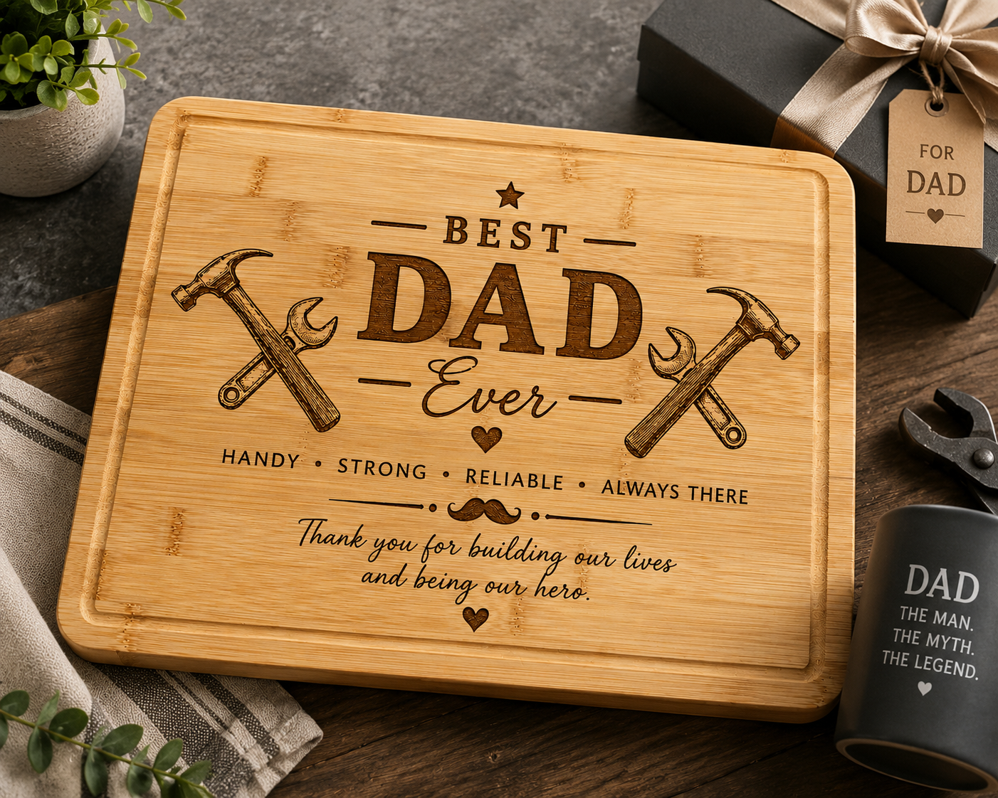Personalized Engraved Cutting Board for Dad | Father’s Day Gift | Custom Bamboo Kitchen Board