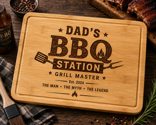 Personalized BBQ Cutting Board for Dad | Custom Engraved Grill Master Gift | Father’s Day Bamboo Board